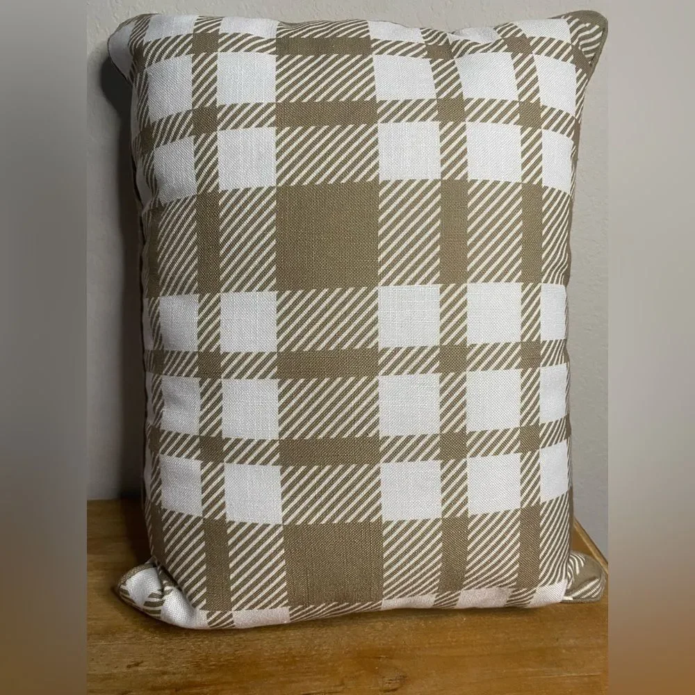 Neutral Beige Brown Bear Boy’s Rom Theme Plaid Decorative Pillow 12x 15